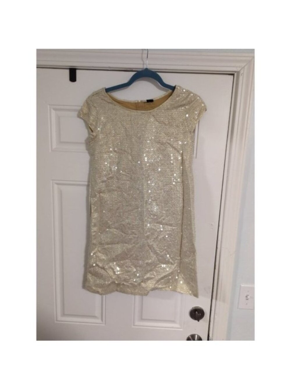 Gap Gold Sequin Shift Dress XXL Regular 14-16 Short Sleeve Back Zip